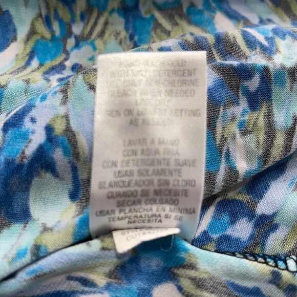 Studio I Blue Printed Ruched & Buckle Waistband Dress Sz 6 - Picture 15 of 16